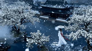 庭院落雪伊人行