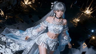 银发白纱古风少女