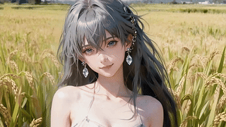 稻香田野银发少女