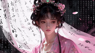 水墨粉衣古风美人
