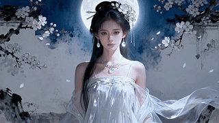 月夜梨花白衣美人