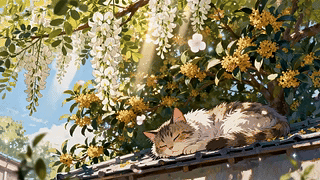 花荫下安睡的小猫