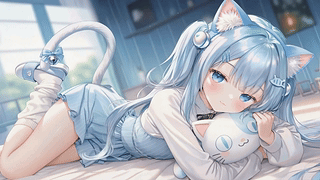 浅蓝猫耳少女居家小憩