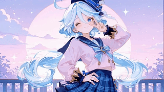 黄昏俏皮蓝发少女