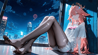 窗边粉发少女