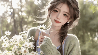 阳光林间雏菊少女
