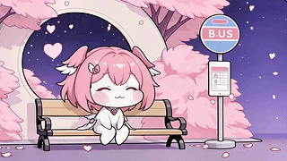 粉萌少女樱花夜候车