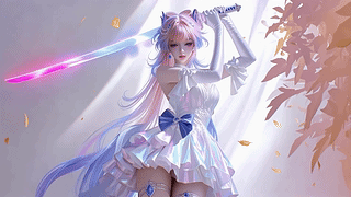 逆光粉发持刀少女