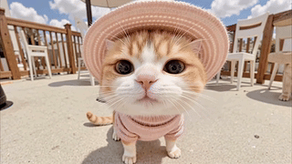 戴草帽的可爱小橘猫