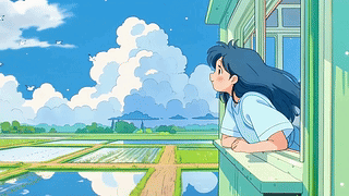 旅途窗边的晴空绿野