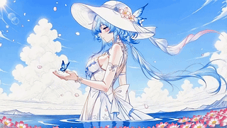 晴空蓝发少女与蝶