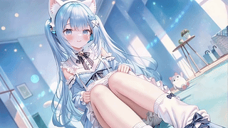 浅蓝猫耳少女居家日常