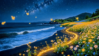 夏夜星空海岸金蝶花径
