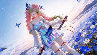 花野蝶舞彩裙少女