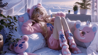 云端窗边慵懒软萌少女