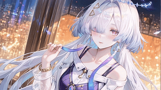 夜景窗边银发少女