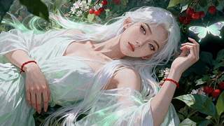 林中小憩的白发少女
