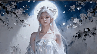 月下梨花白发美人