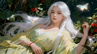 幽林白发清灵少女