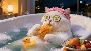 暴富猫咪悠闲泡澡