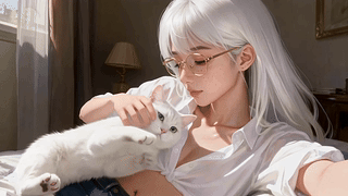 银发少女与白猫