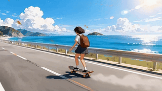 沿海公路滑板少女