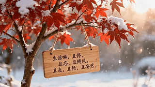 雪落红枫暖心寄语