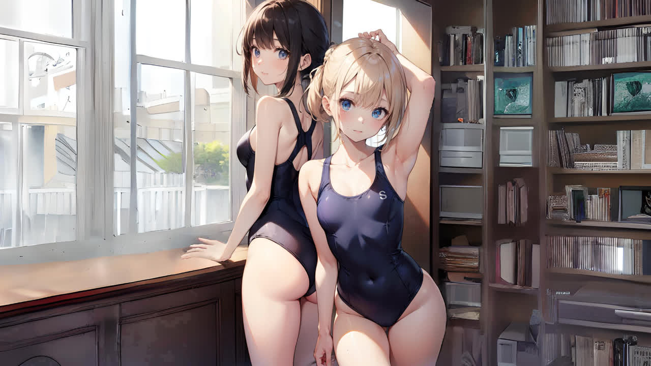 动漫女孩 两个动漫女孩 紧身泳衣 游泳衣 房间