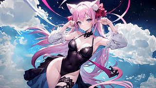 动漫女孩 猫耳 粉色头发 云朵