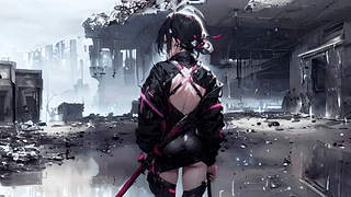 动漫 赛博朋克 女孩 武士刀 未来风