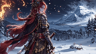 武士女孩 雪山 火焰