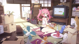 动漫女孩老婆玩家女孩与猫咪