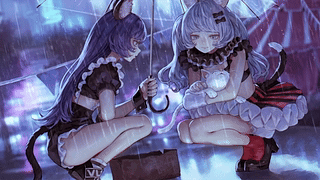 猫娘 动漫女孩 雨