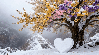 雪中彩花爱心树
