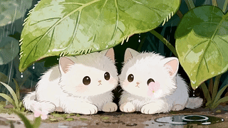 叶下躲雨的小奶猫