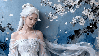 梨花落雪白发美人