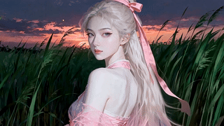 暮色苇丛金发少女