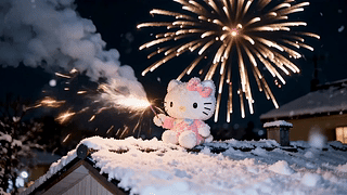 雪夜屋顶烟火