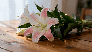 阳光下的粉白百合花