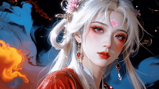 银发红衣古风美人