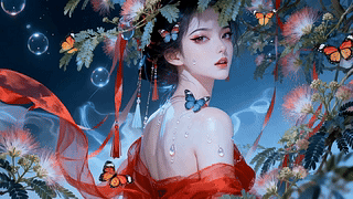 夜阑花下红衣美人