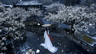 雪落古园白衣美人
