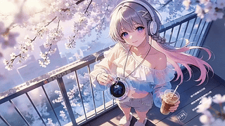 阳台动漫少女音乐壁纸