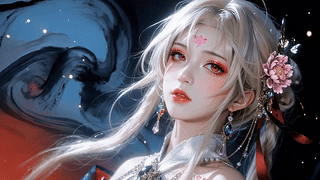 银发红眸花饰少女