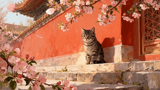 宫墙春花间的小猫