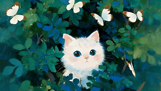 可爱猫咪和蝴蝶