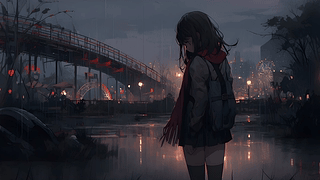 动漫女孩在空荡荡的游乐园