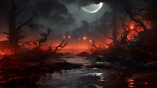 夜晚的地狱森林，伴随着邪恶的灯光 动态壁纸 | 作者：WildPreyHunter