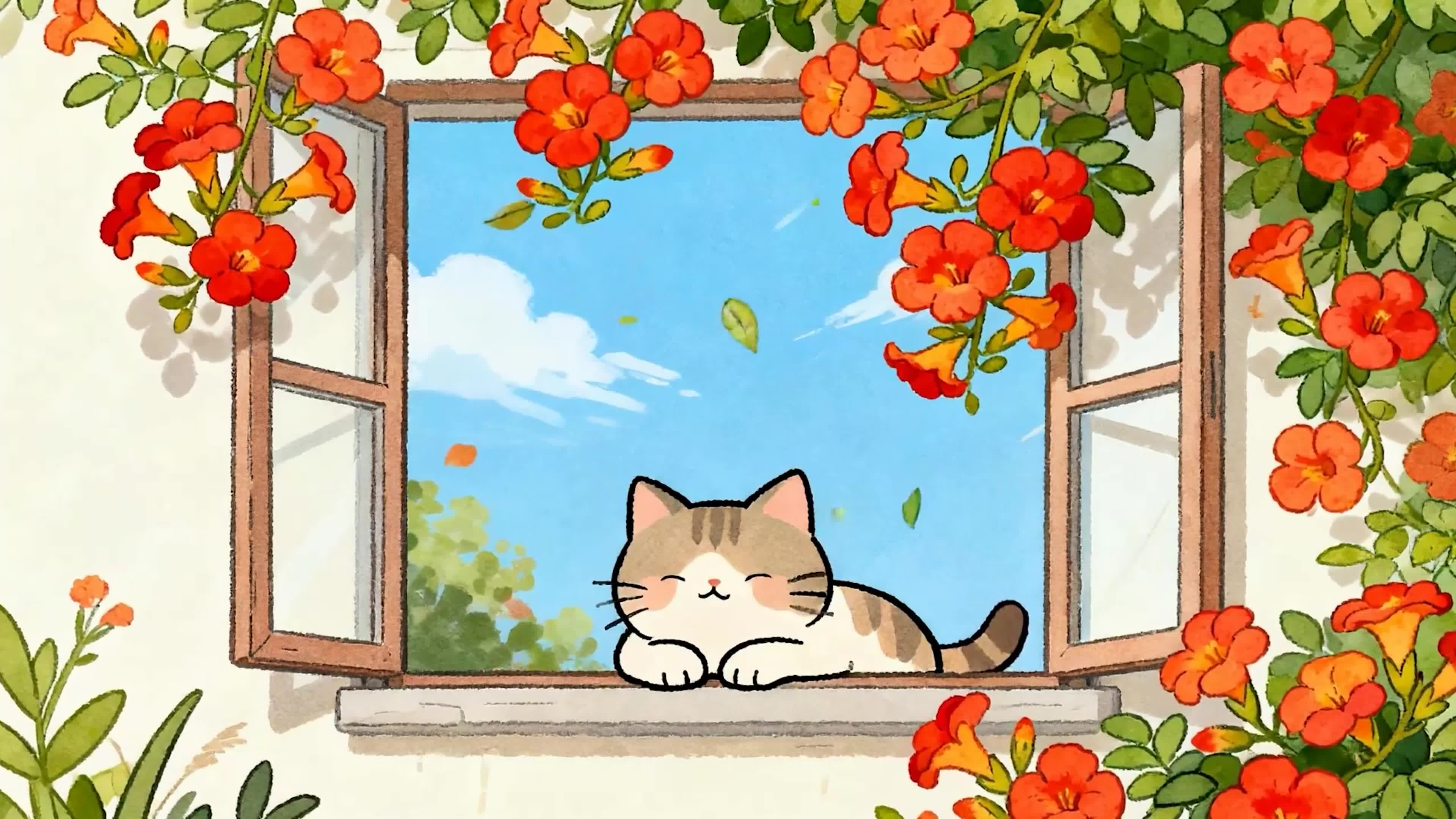 望着花草树木猫咪