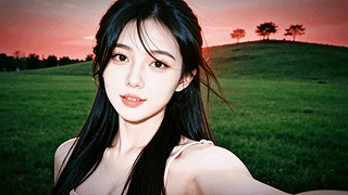 晚霞下的美女